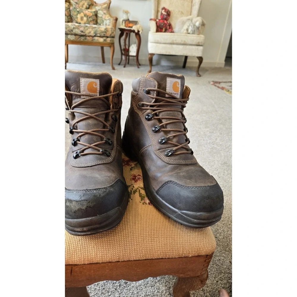 Carhartt Waterproof Work Boots Brown Leather Steel Toe Mens 11 EH Lace Up